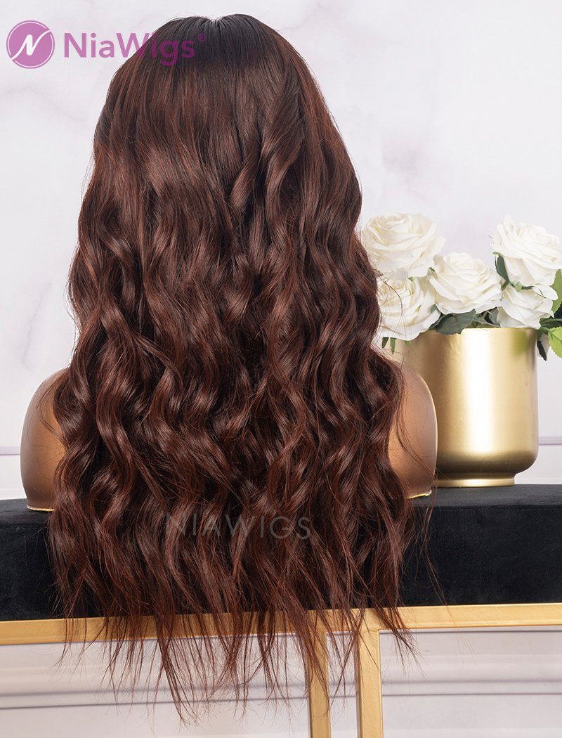 Sonia#Highlight Natural Wavy Human Hair Lace Wigs With Middle Parting