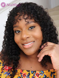 Scalp Top Wig Curly Human Hair Wigs With Bangs Machine Made
