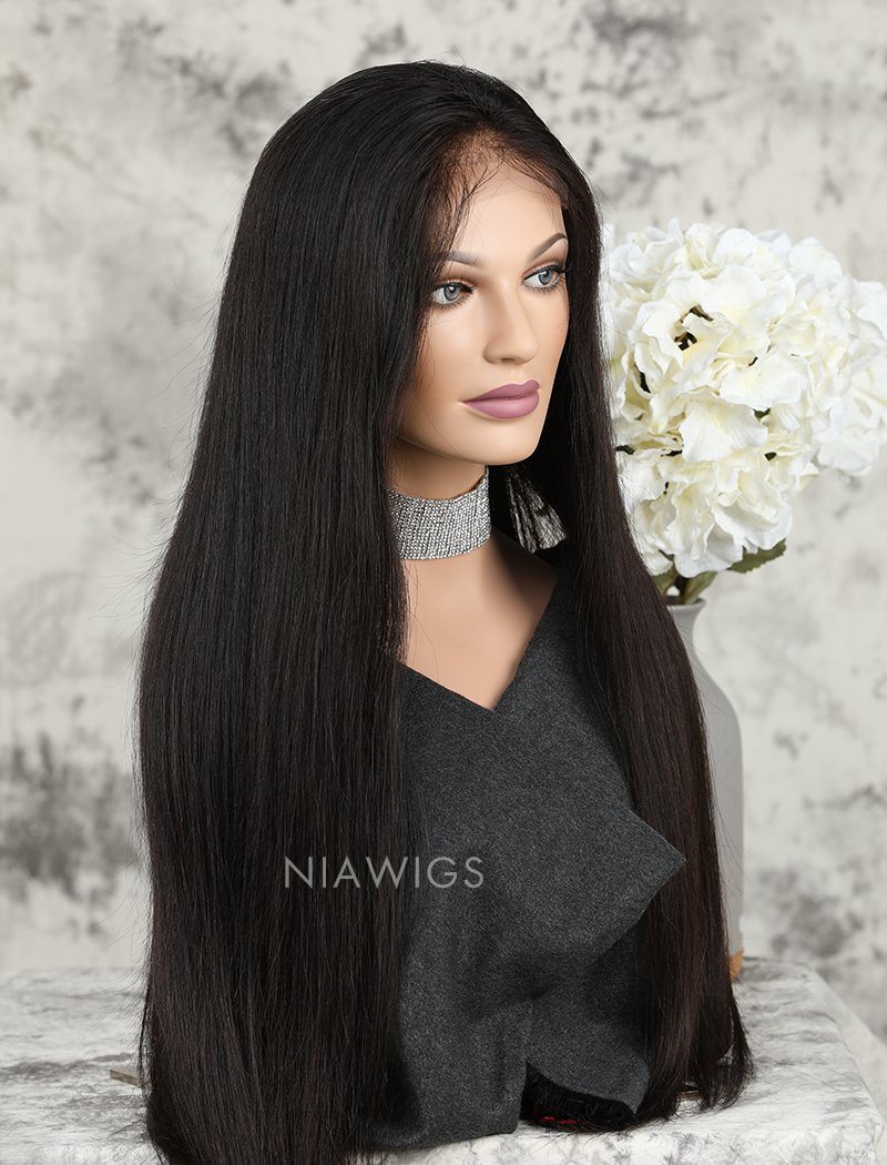 Silky Straight Human Hair Glueless Full Lace Wigs With Baby Hair