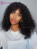 Scalp Top Wig Curly Human Hair Wigs With Bangs Machine Made