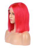 Watermelon Red Human Hair Bob Wig Colorful Lace Wigs