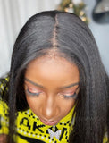 Yaki Straight Human Hair Skin Base Lace Front Wigs