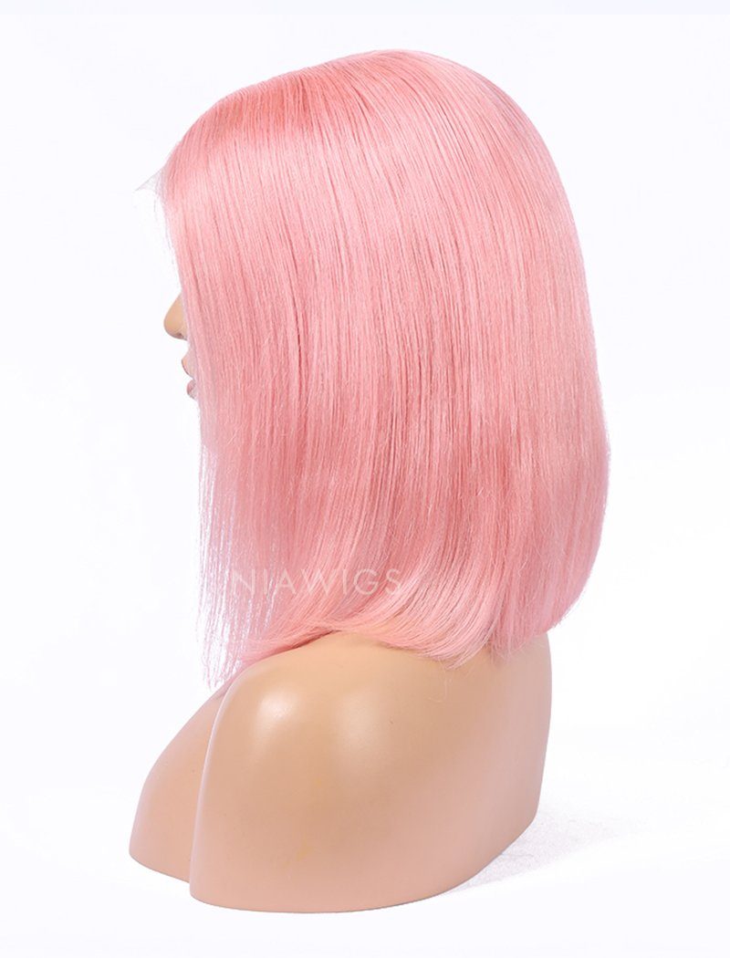 Pink Human Hair Bob Wig Colorful Lace Wigs