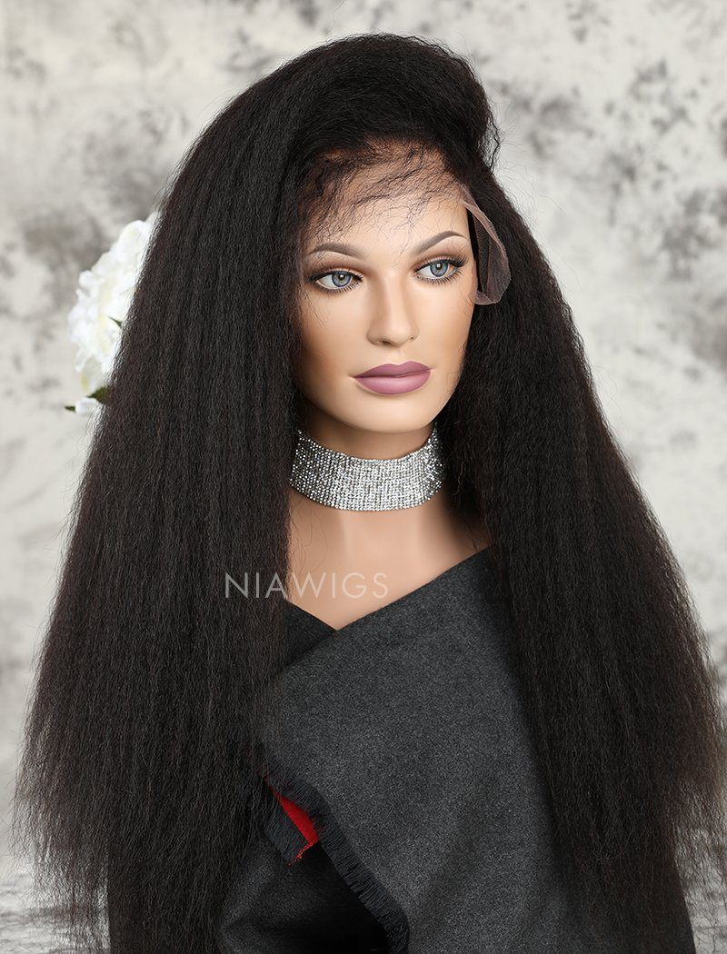 Kinky Straight Human Hair Glueless Full Stretchable Wigs