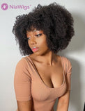 Scalp Top Wig Afro Kinky Curly Human Hair Wigs With Bangs Machine Made