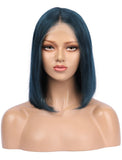 Prussian Blue Human Hair Bob Wig Colorful Lace Wigs