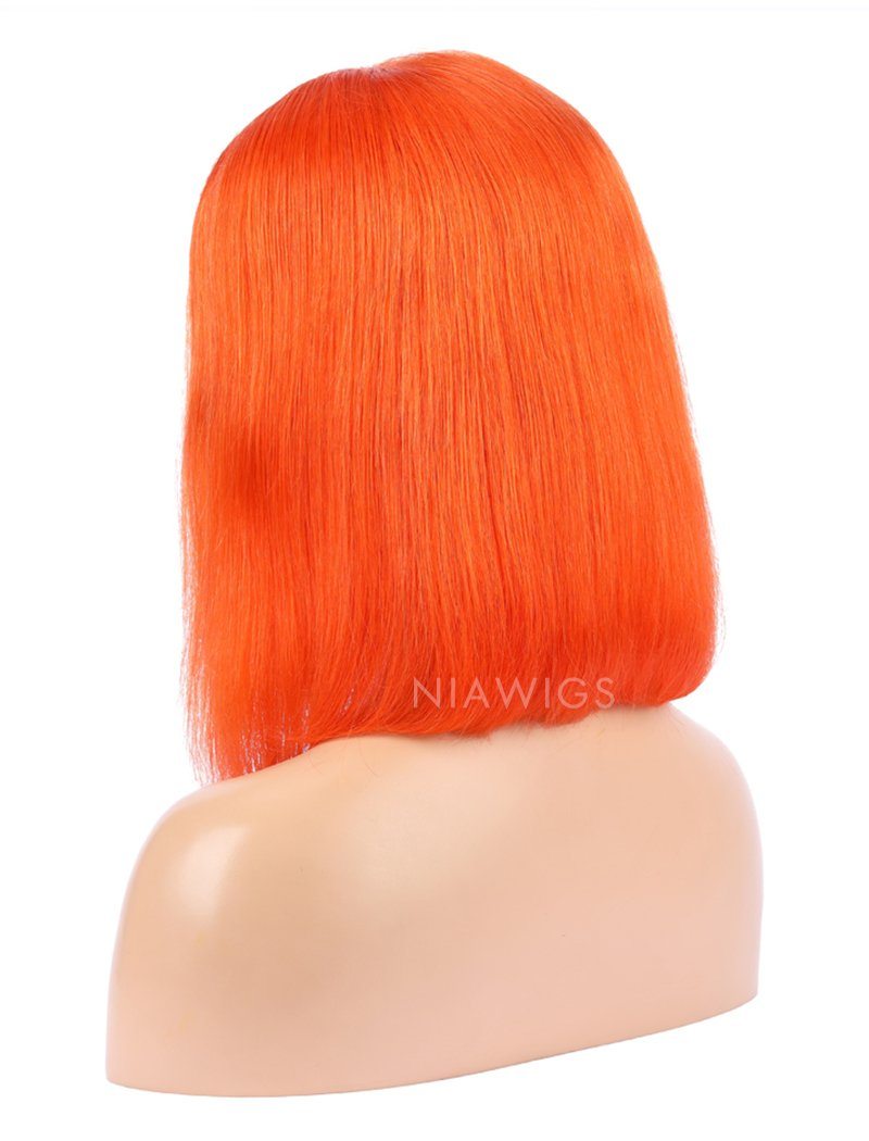 Orange Red Human Hair Bob Wig Colorful Lace Wigs