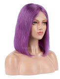 Blue Violet  Human Hair Bob Wig Colorful Lace Wigs