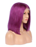 Purple Human Hair Bob Wig Colorful Lace Wigs