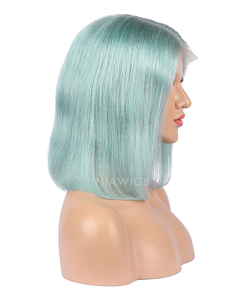Mint Teal Human Hair Bob Wig Colorful Lace Wigs