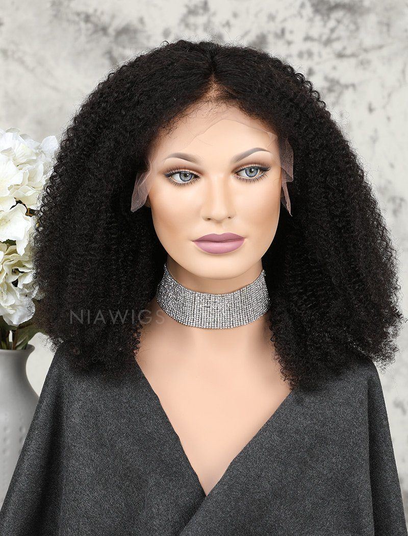 Afro Kinky Curly Human Hair Glueless Full Stretchable Wigs Natural Black Hair Color