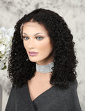 Bob Curly Human Hair Glueless Full Lace Wigs Middle Parting