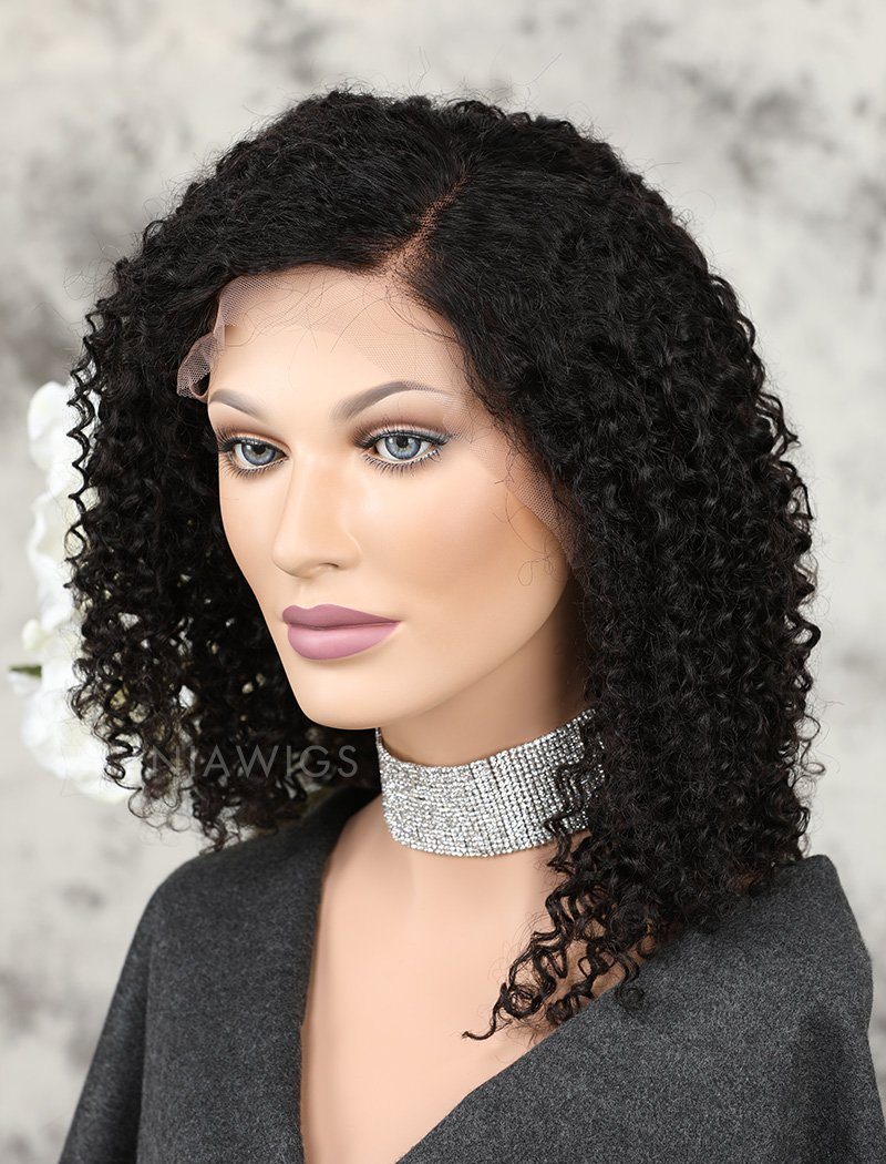 Kinky Curly Human Hair Lace Front Wigs For African American