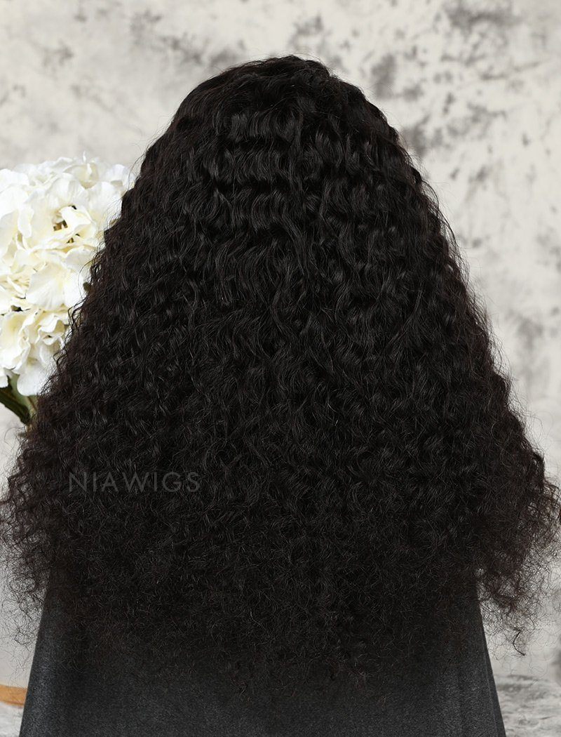 Deep Curly Human Hair Glueless Full Stretchable Wigs Free Parting With Baby Hair