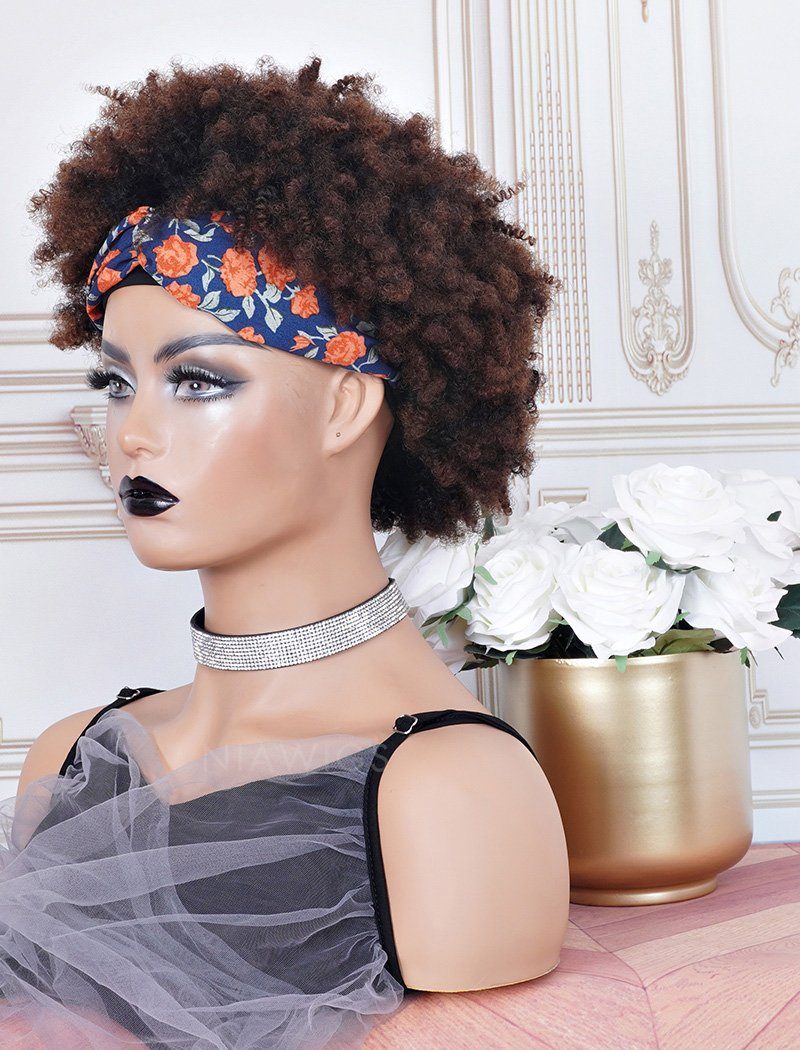 #1b/4 Headband Wig Human Hair 3A Kinky Curly Wigs (WITH FREE TRENDY HE ...