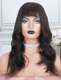 Natural Wavy With Bangs Human Hair Skin Base Lace Front Wigs