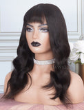 Natural Wavy With Bangs Human Hair Skin Base Lace Front Wigs