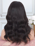 Natural Wavy With Bangs Human Hair Skin Base Lace Front Wigs