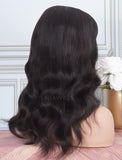 Natural Wavy With Bangs Human Hair Skin Base Lace Front Wigs