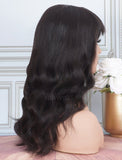 Natural Wavy With Bangs Human Hair Skin Base Lace Front Wigs