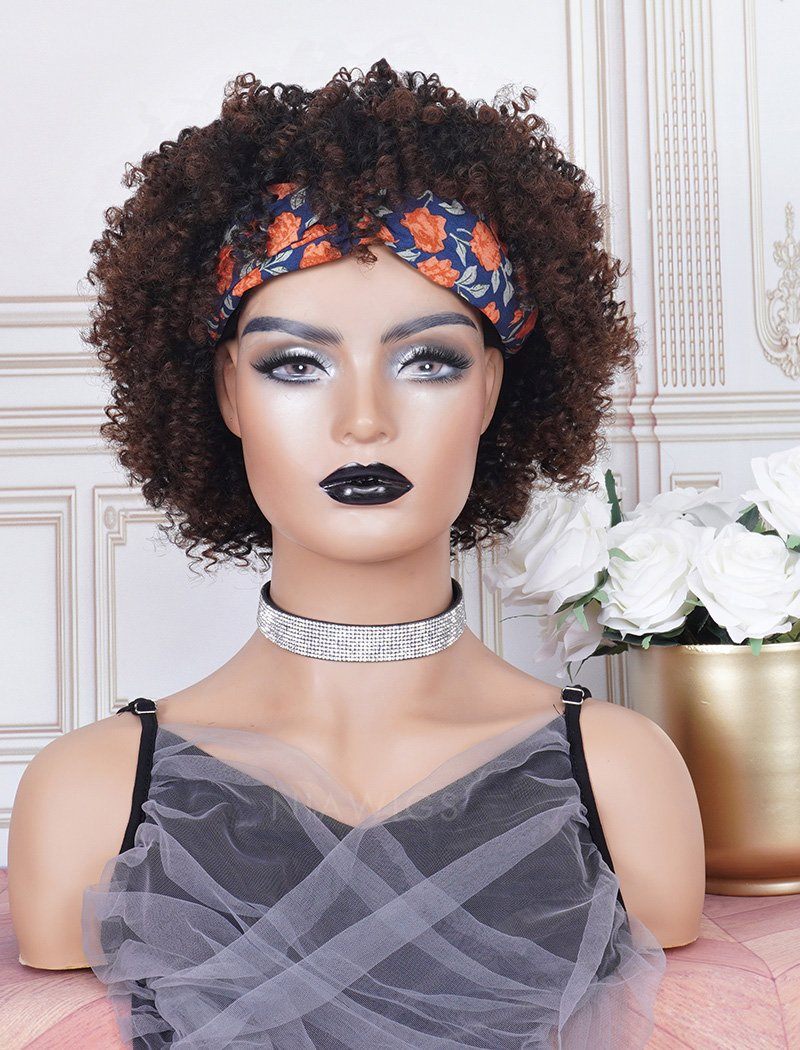 #1b/4 Headband Wig Human Hair 4C Kinky Curly Wigs (WITH FREE TRENDY HE ...