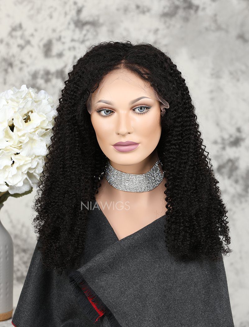 New Arrival Curly Human Hair Glueless Full Lace Wigs Middle Parting