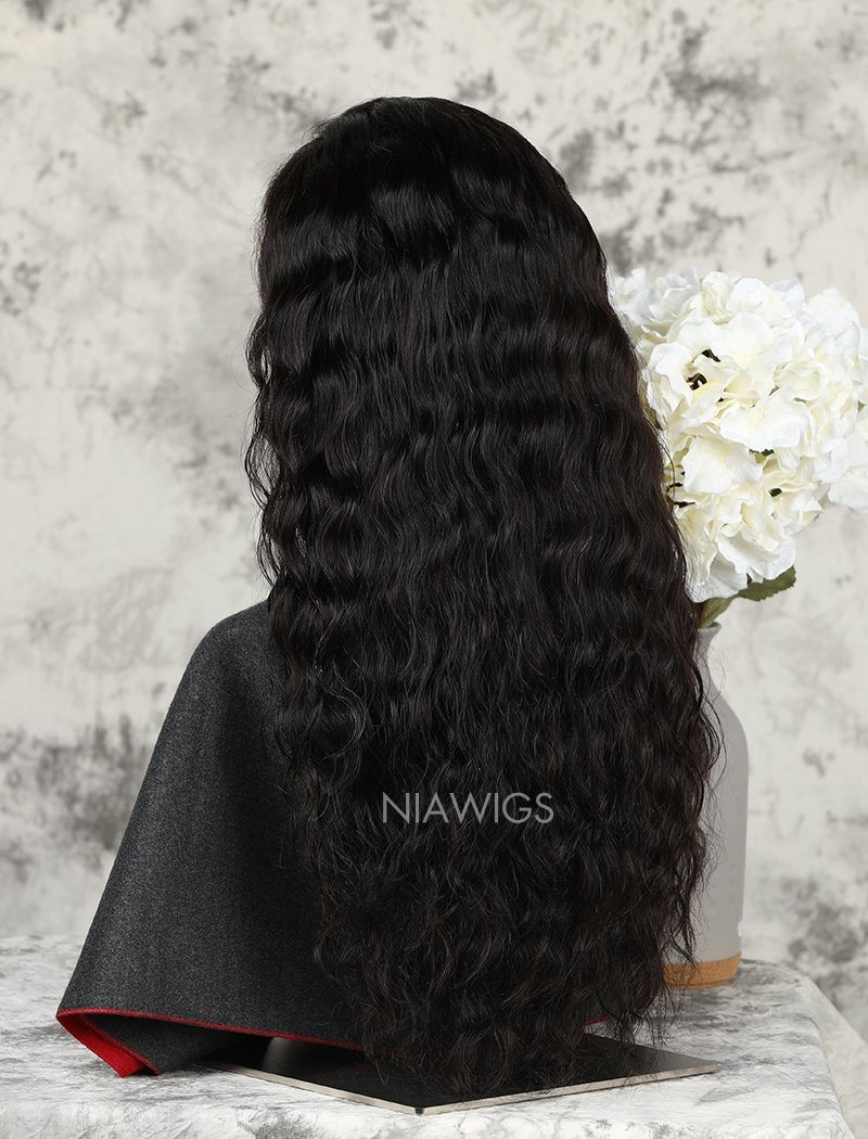 Natural Wavy Human Hair Lace Front Wigs With Preplucked Natural Hairline