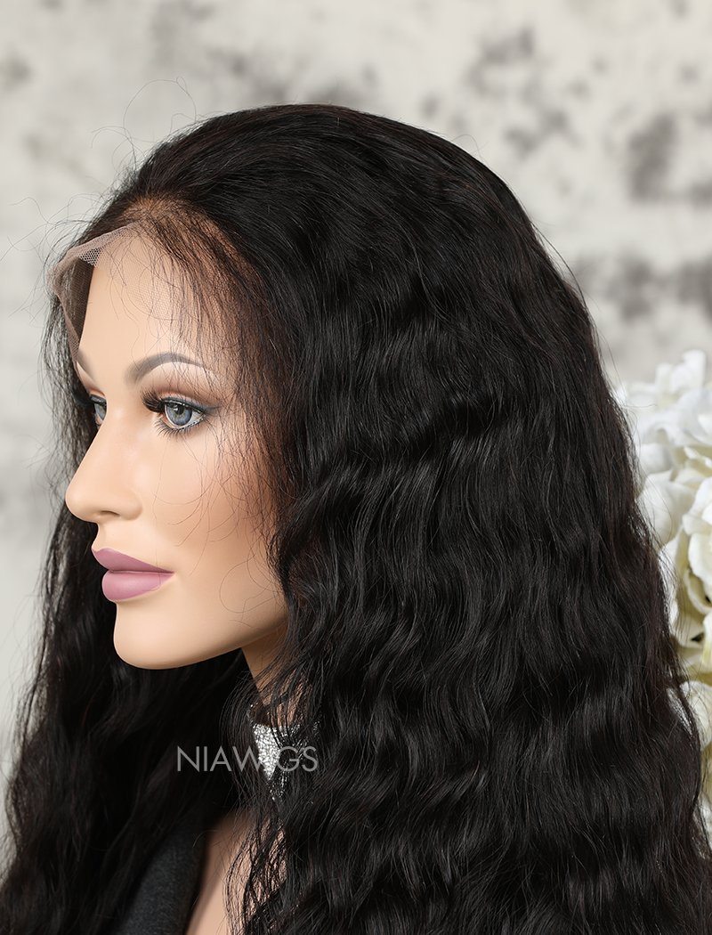 Natural Wavy Human Hair Lace Front Wigs With Preplucked Natural Hairline