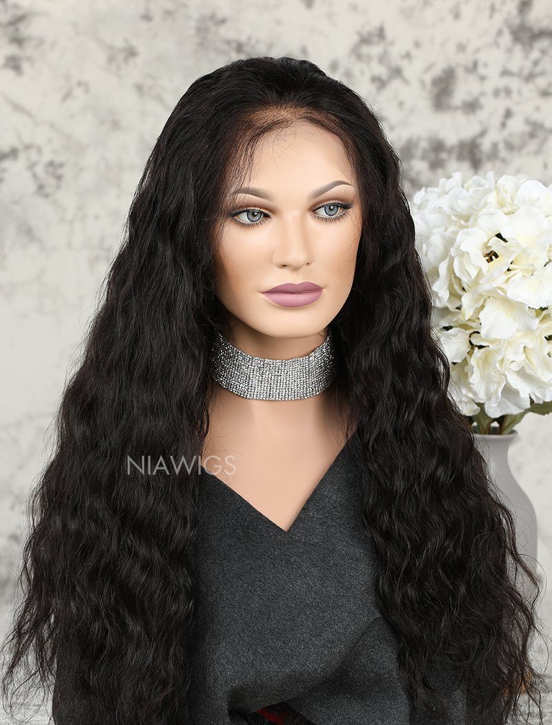 Natural Wavy Human Hair Lace Front Wigs With Preplucked Natural Hairline