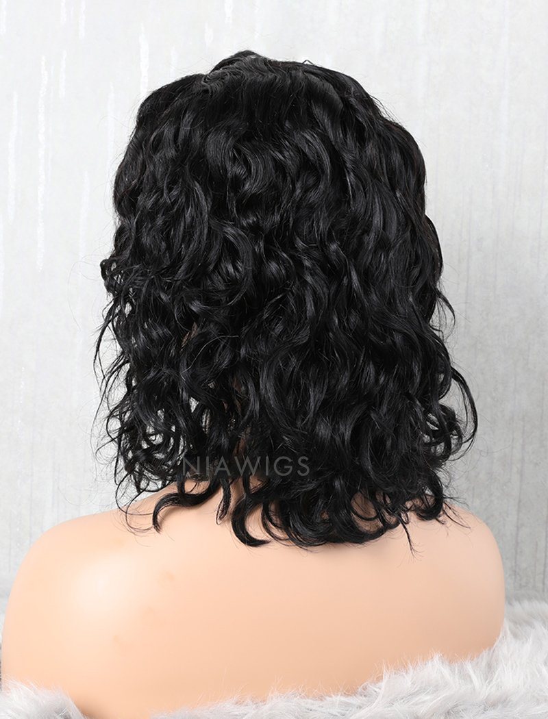 Wavy Bob Human Hair Lace Front Wigs Free Parting With Removeable Bands