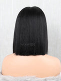 Yaki Straight Bob Human Hair Lace Front Wigs Middle Parting