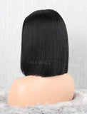 Yaki Straight Bob Human Hair Lace Front Wigs Middle Parting