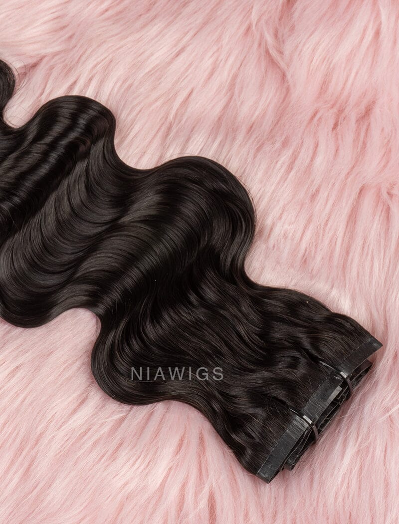 Seamless PU Weft Clip-In Hair Extensions Brazilian Human Hair Body Wave