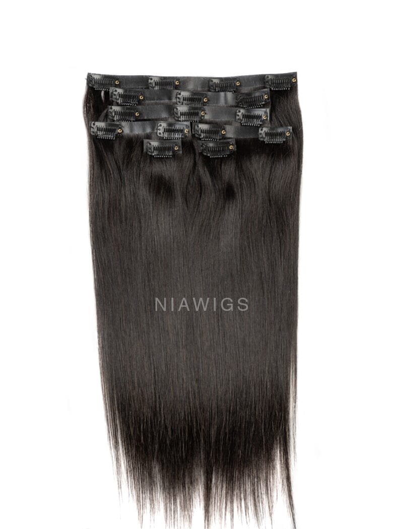 Seamless PU Weft Clip-In Hair Extensions Brazilian Human Hair Silky Straight