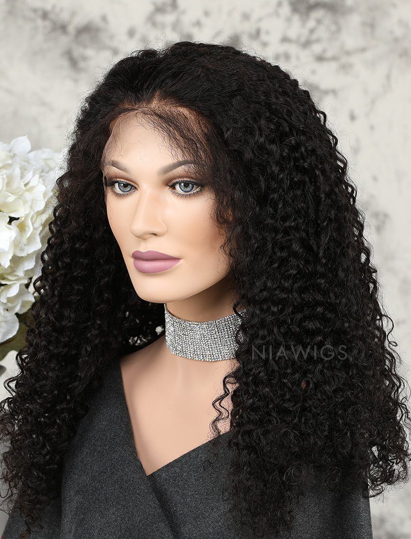 Tight Curls Human Hair Glueless Full Stretchable Wigs With Preplucked Natural Hairline