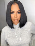 Yaki Straight Bob Human Hair Glueless Full Tied Wigs With Removeable Bands