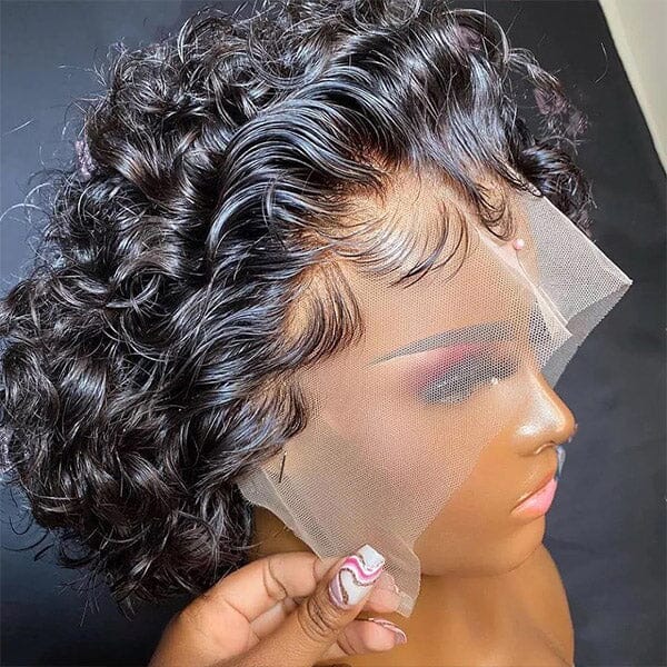 100% Human Hair Short Curly Bob Wig 13X6 Inches Deep Parting Lace Front Wigs with Baby Hair