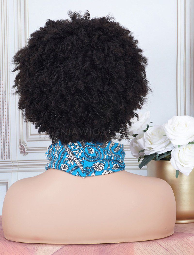 #1 Jet Black Afro Kinky Curly Headband Wig Human Hair Wigs