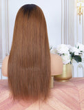 Dark Roots Ombre #4 Brown Headband Wig Human Hair Wigs (WITH FREE TRENDY HEADBAND)
