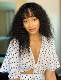 Scalp Top Wig Curly Human Hair Wigs With Bangs Machine Made