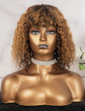 #Balayage Scalp Top Wig Curly Human Hair Wigs With Bangs Machine Made