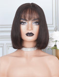 Silky Straight Bob Cut Human Hair Skin Base Lace Front Wigs With Bangs