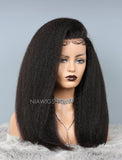 Kinky Straight Glueless Full Lace Wig Thicker Human Hair Wigs