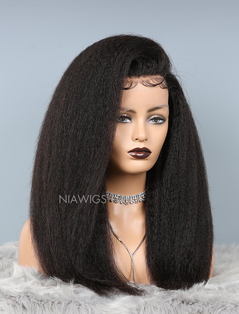 Kinky Straight Lace Front Wigs Thicker Human Hair Lace Wig