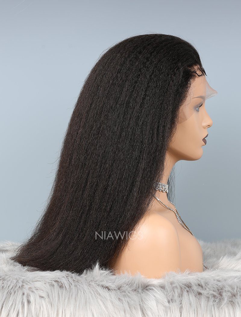 Kinky Straight Glueless Full Stretchable Wig Thicker Human Hair Wigs