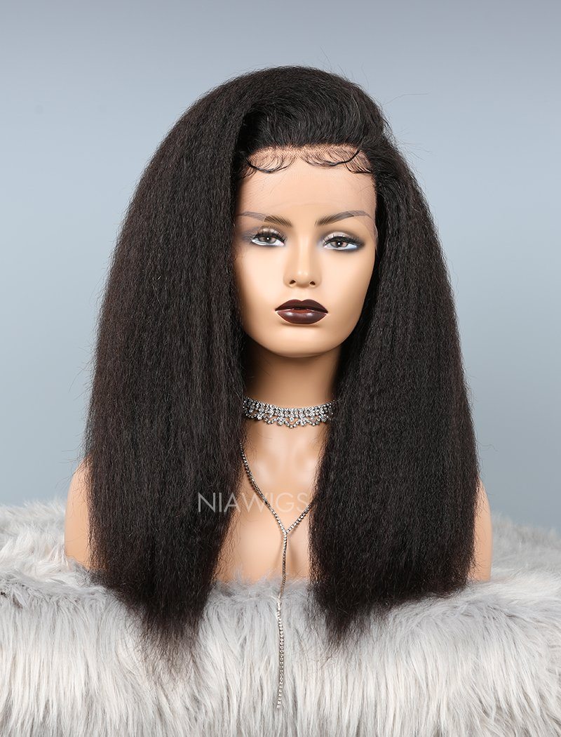 Kinky Straight Glueless Full Lace Wig Thicker Human Hair Wigs