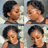 100% Human Hair Short Curly Bob Wig 13X6 Inches Deep Parting Lace Front Wigs with Baby Hair