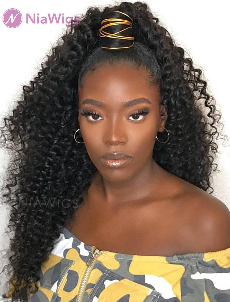 Kinky Curly Wrap Around Drawstring Ponytail Human Hair Extensions