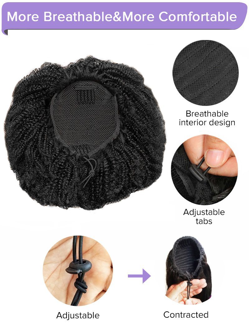 Afro Kinky Curly Wrap Around Drawstring Ponytail Human Hair Extensions