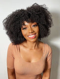 Scalp Top Wig Afro Kinky Curly Human Hair Wigs With Bangs Machine Made